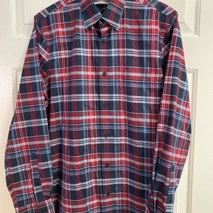 Nordstrom Men’s Smartcare  Long Sleeve Navy/Burgundy Plaid Dress shirt. Medium